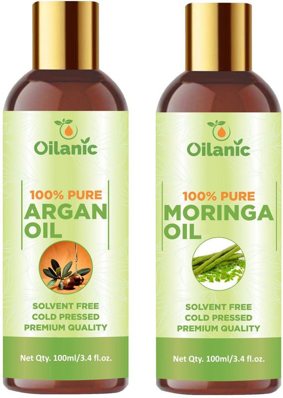 Oilanic Premium Argan Oil & Moringa Oil Combo pack of 2 bottles of 100 ml(200 ml)  (200 ml)