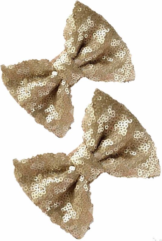 craftsy petals Pack of Gold Velour and Glitter Sequin Hair Tie, Handmade with Bobble Hair Tie and Alligator Clip, Rubber / Elastic Head Band Accessories (Adjustable Size) Pack of 02. LIMITED EDITION Rubber Band  (Gold)