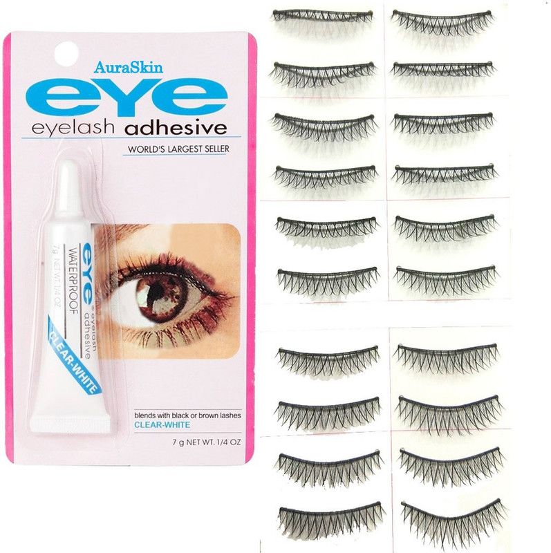 AuraSkin skinberry Thick Hair Waterproof Eye Lashes With Eyelash GLUE  (Pack of 20)