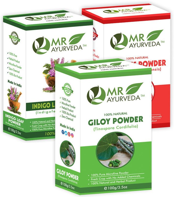 MR Ayurveda 100% Organic Giloy Powder, Indigo Powder & Hibiscus Powder - Pack of 3  (300 g)