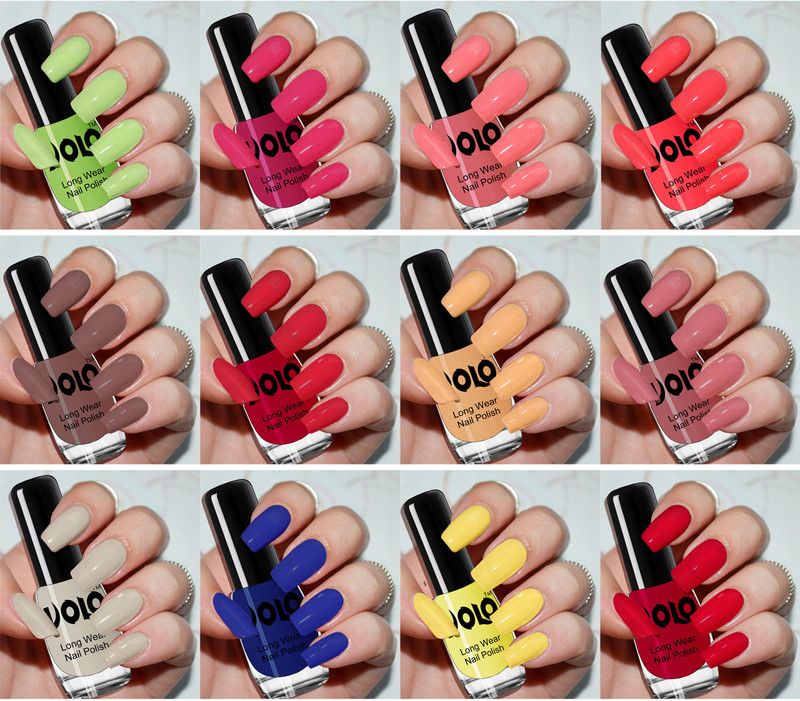 Volo Color Rich Toxic Free Perfection Shine Nail Polish Set of 12 Combo-No-132 Ice Nude, Tan, Red, Dark Nude, Flirty Nude, Moon Magenta, Peach Crush, Carrot Red, Yellow, Royal Blue, Parrot Green  (Pack of 12)