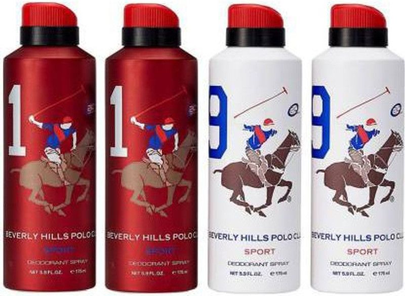 BEVERLY HILLS POLO CLUB 1 and 9 Combo Set of 4 Deodorant Spray - For Men (700 ml, Pack of 4) Body Spray - For Men & Women  (175 ml, Pack of 4)