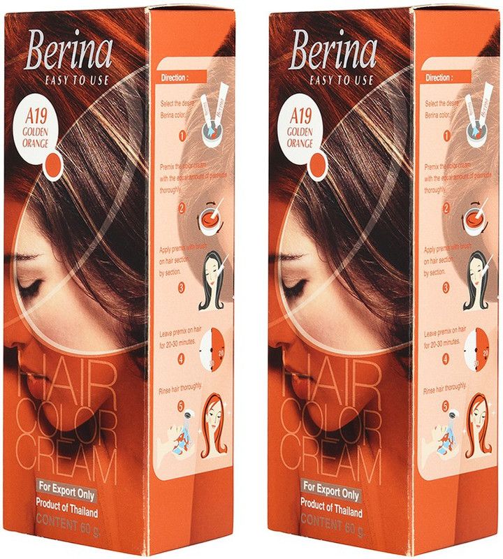 Berina A19 Golden Orange Hair Color Cream 60gm , Golden Orange, Pack of 2 , Golden Orange