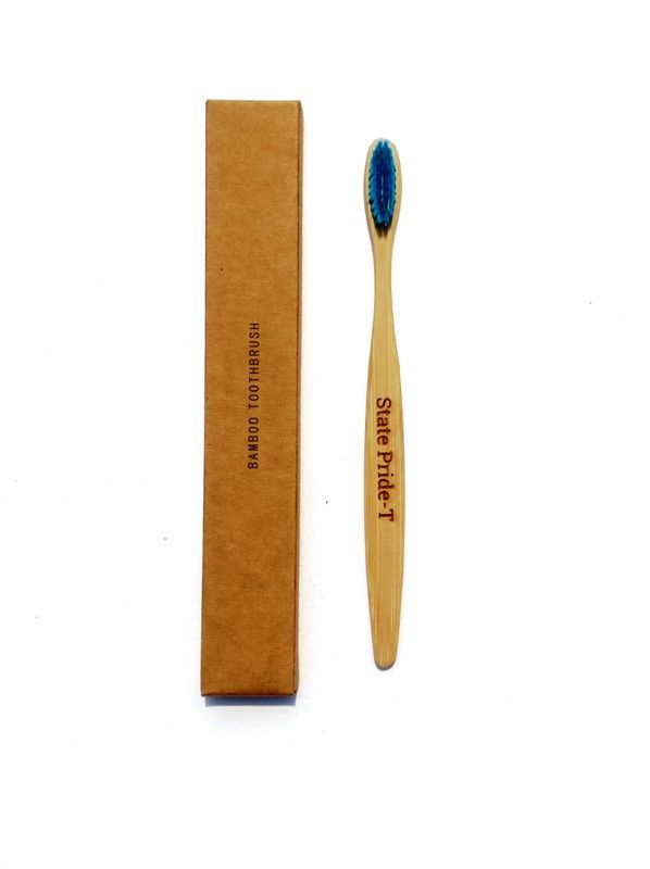 State Pride - T Biodegradable Bamboo Toothbrush for Adults - Pack of 1| Eco Toothbrushes | 100% Biodegradable Handle | Blue Colours Medium Bristles | Recyclable Toothbrush | BPA & Plastic-Free Medium Toothbrush
