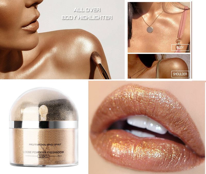 THTC NEW 2IN1 GOLD WHITENING SHIMMER LOOSE POWDER FOR FACE Compact  (Gold, 20 g)