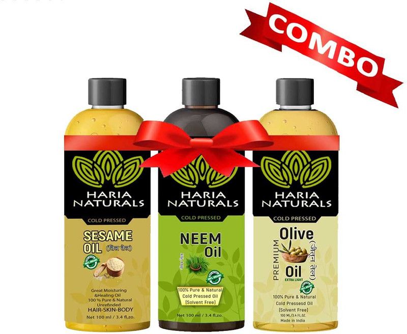 Haria SesameOil&NeemOil&OliveOil100mlHairOil(ComboPackof3Bottles)300ml Hair Oil  (300 ml)