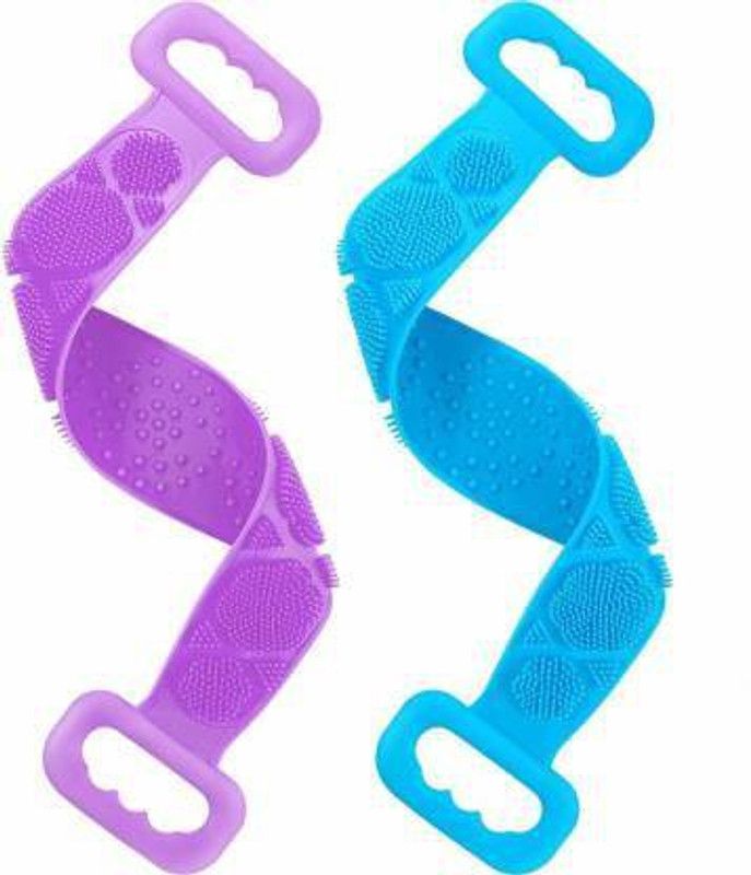 WOLBLIX 2 Pack Silicone Bath Body Brush Exfoliating Double Side Silicone Body Back Scrubber Belt Long Back Cleaning Shower Strap for Men Women