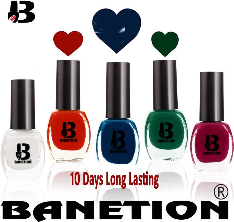 Banetion Matte long lasting Nail Paint Combo Nail polish 35 Pastel Blue, Pastel Green, Pastel Orange, Pastel Pink, Pastel White  (Pack of 5)
