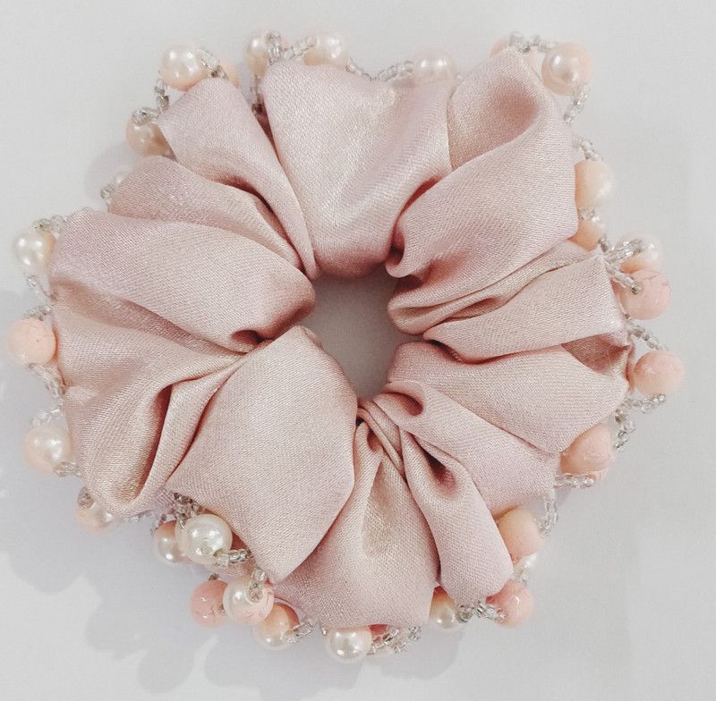 IBDA Asthamanglik Pearl Embraced Decorated Scrunchie , Free Size , Handmade, Hair Accessories. Rubber Band  (Pink)
