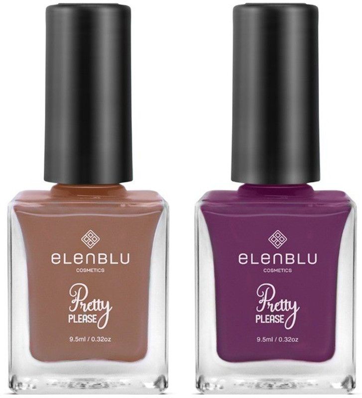 Elenblu Premium Nail Polish Pretty Please High Gloss Nail Paint Coco And Unstoppable Shade Combo 9.5ml Each (Set Of 2) Multicolor
