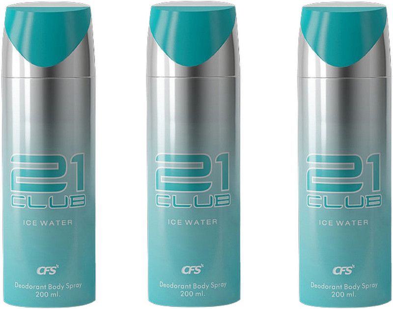 CFS 21 Club Ice Water Deodorant Body Spray 200ML Each (Pack of 3) Deodorant Spray - For Men & Women  (600 ml, Pack of 3)