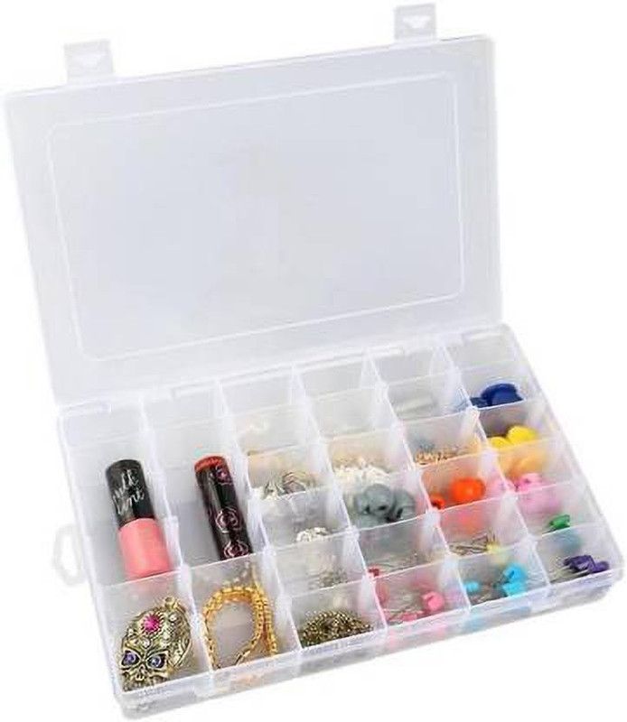 DUEWELL Plastic Jewelry 36 Grid Organizer Box Transparent Storage Multipurpose Vanity box Vanity Box  (Transparent)