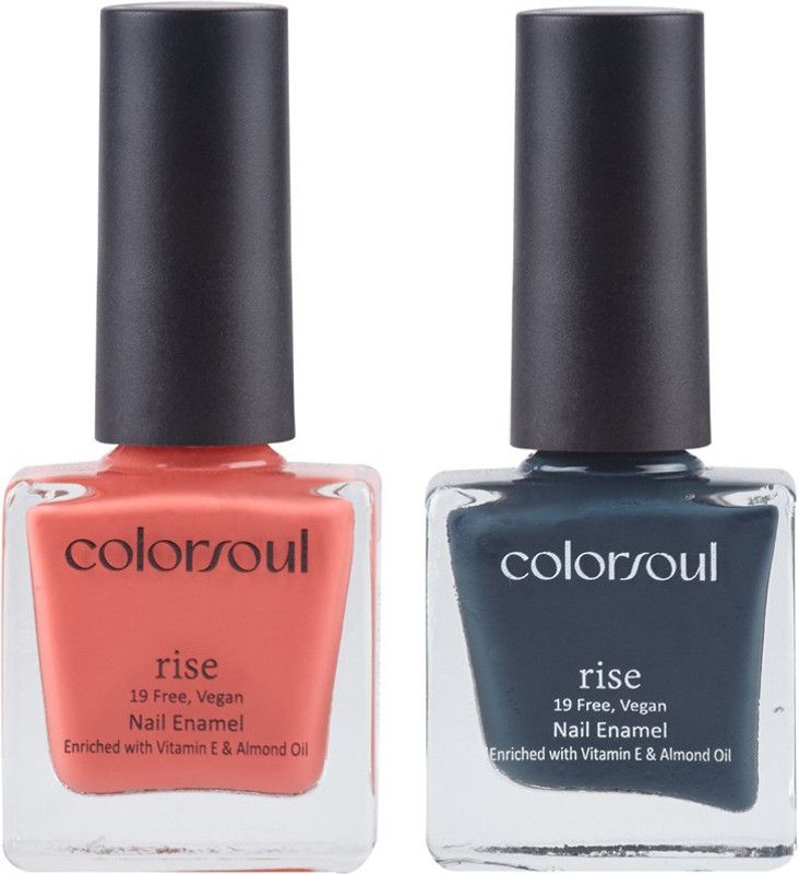color soul Rise Nail Enamel R04,R21 Blush In Peach & Embersome  (Pack of 2)