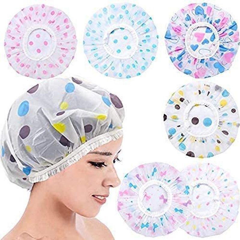 CRIYALE High Quality Reusable & Waterproof Printed Bathroom Shower Cap With Elastic Band for Woman & Girl ( 6 pair)