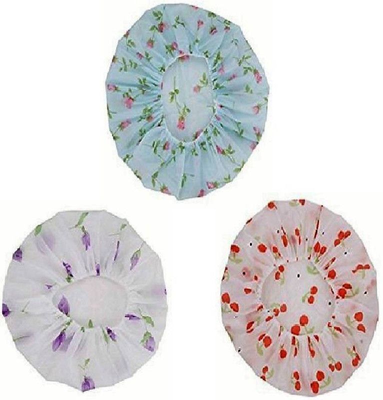 WOMS Elastic Waterproof Shower Caps Free Size Pack of 3