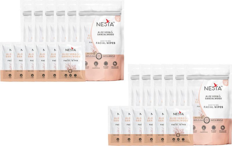 NESTA Face Tissue 120 Sandalwood Wet Wipes with Aloe Vera (120-Wipes)  (120 Tissues)