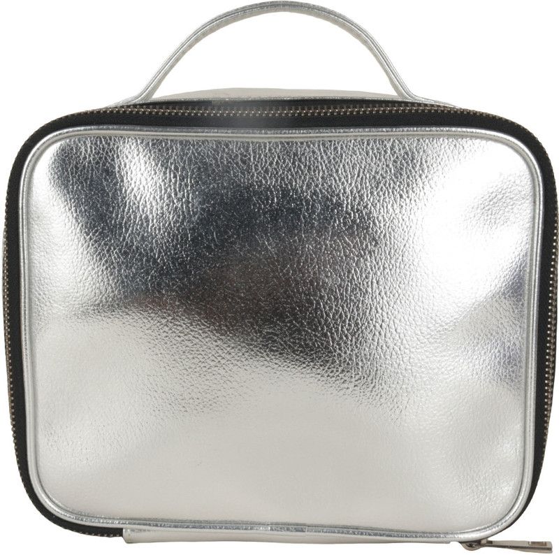 Antin Women/Girls Makeup Bag/Cosmetic Bag/Case, Travel Bag with Zipper closure, top handle, Square Shape Metallic Rose Gold PU Makeup box Vanity Box  (Silver)