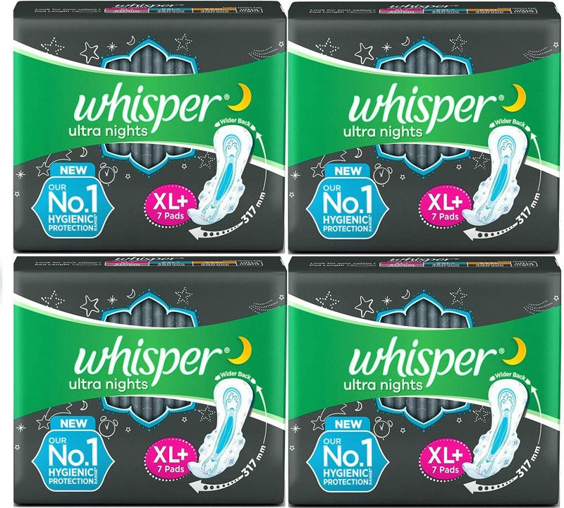 Whisper Ultra Night XL Plus (7+7+7+7 Count) Sanitary Pad Sanitary Pad  (Pack of 4)