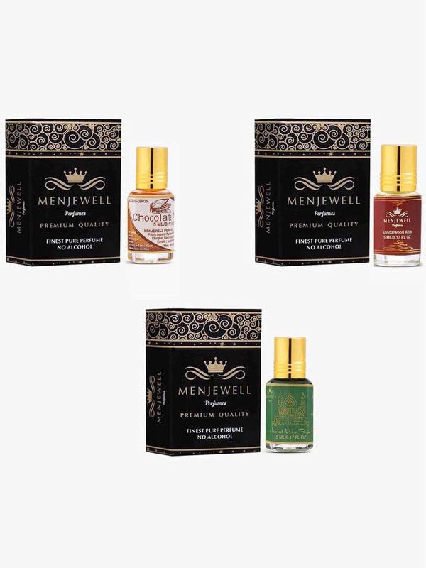 Menjewell Combo Pack of 3PCs Attar (Chocolate 5ML, Jannat-Ul-Firdaus 5ML, Sandalwood 5ML) Attar Perfume Floral Attar  (Chocolate, Jannat ul Firdaus, Sandalwood)
