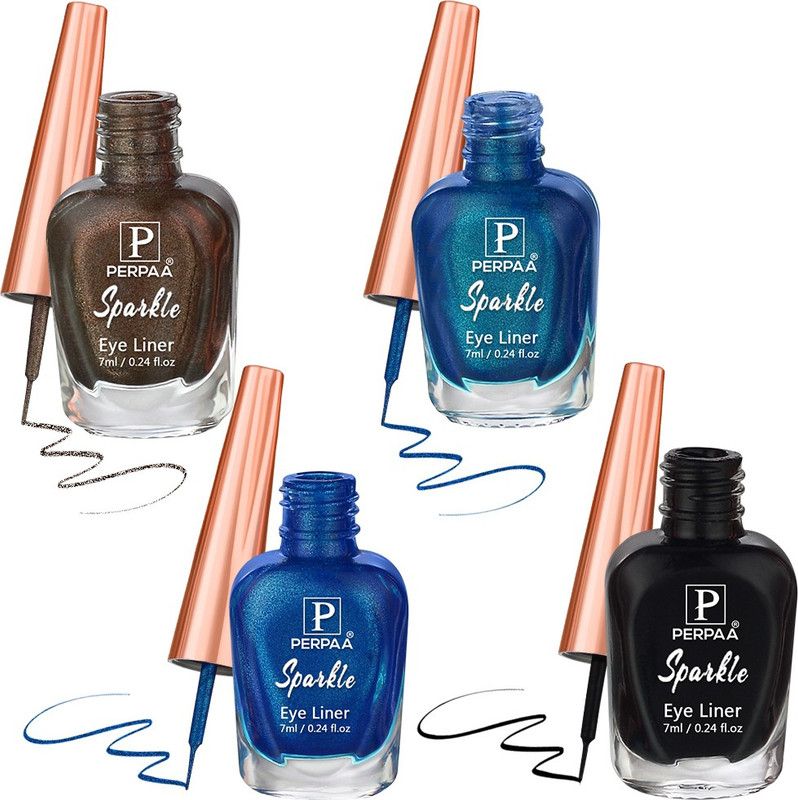 Perpaa Glitter Liquid Eyeliner, Water Resistant ,Smudge Proof,Transfer Proof Combo Pack 28 ml  (Brown , Royal Blue, Blue, Black)