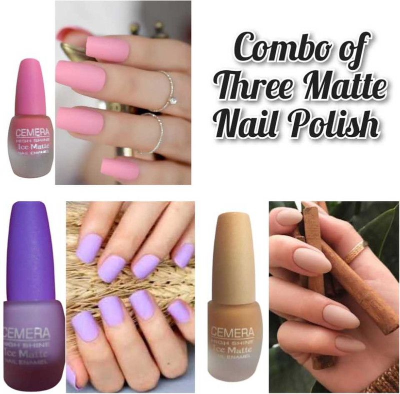 Cemera High Shine Ice Matte Pack Of 3 Nail Polish (BabyPink,Violet,WhiteNude) - (6MLx3) MultiColor  (Pack of 3)