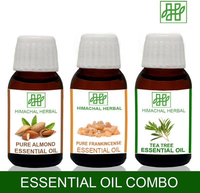 Himachal Herbal ALMOND-FRANKINCENSE-TEA TREE ESSENTIAL OIL FOR COSMETIC SOAP MAKING AROMATHERAPY-3PC EACH 10ML  (30 ml)