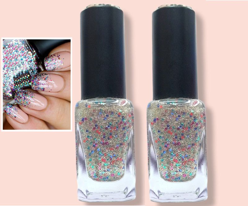 GABBU Best Super Stay, Quick-dry Formula, Wide Range of Glitter Rainbow Nail Polish RAINBOW  (Pack of 2)