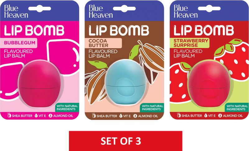 BLUE HEAVEN Lip Bomb Bubble Gum , Cocoa Butter & Strawberry  (Pack of: 3, 24 g)