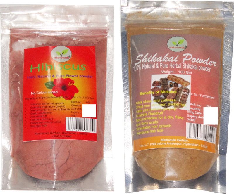 matruveda 100% Pure & Natural Hibiscus & Shikakai Powder (Pack of 2) Each 100gm  (200 g)