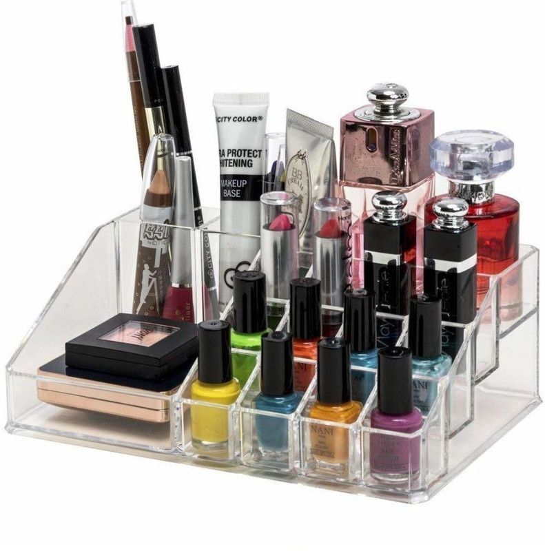 QAWACHH Plastic Cosmetic Display Cases Makeup Lipstick Storage Organizer Holder Box ORGANIZER Vanity Box  (TRANSPARENT)