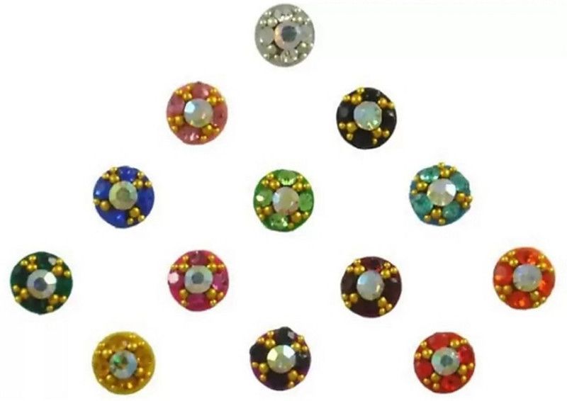 BEAUTY GOLD designer round small bindi for beautiful lady & girl forehead, nails Multicolor Bindis  (mugli marathi, bengali bindi, Bollywood style)