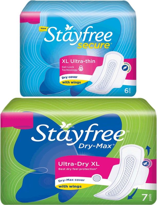 STAYFREE Secure XL Ultrathin 6 + Ultra Dry Xl 7 combo pack Sanitary Pad  (Pack of 2)