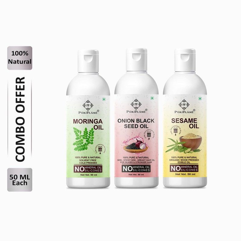 PuriFlame 100% Pure Moringa Oil 50ML & Onionblackseed Oil 50ML & Sesame Oil 50ML Combo Hair Oil  (150 ml)