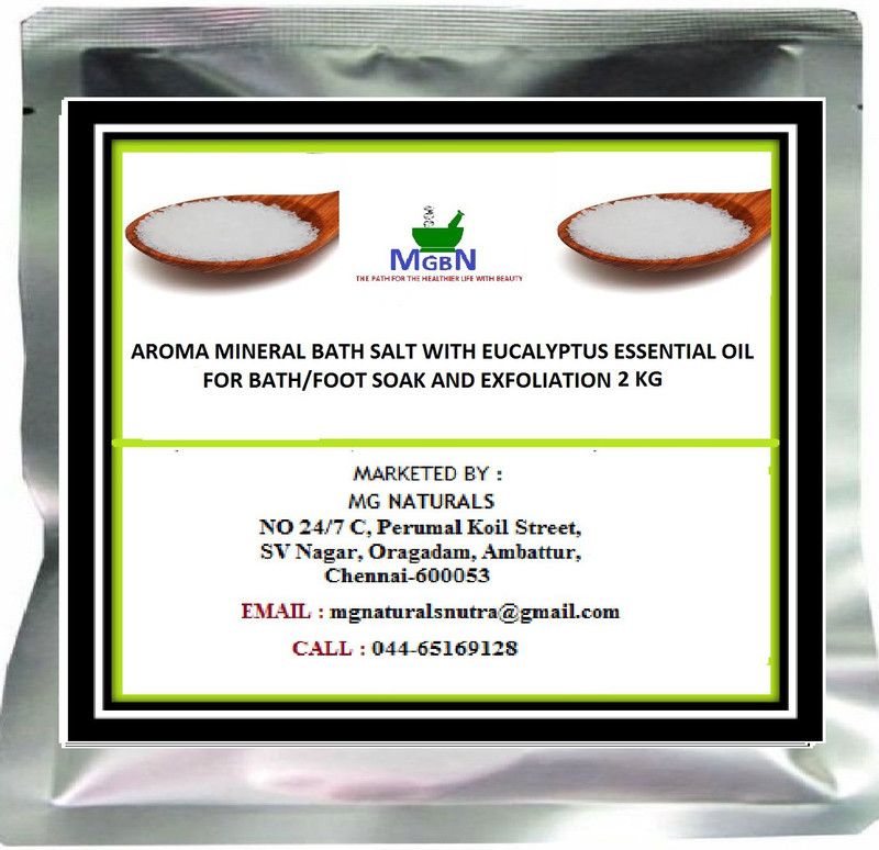 MGBN AROMA MINERAL BATH SALT WITH EUCALYPTUS ESSENTIAL OIL FOR BATH/FOOT SOAK AND EXFOLIATION 2 KG  (2000 g)