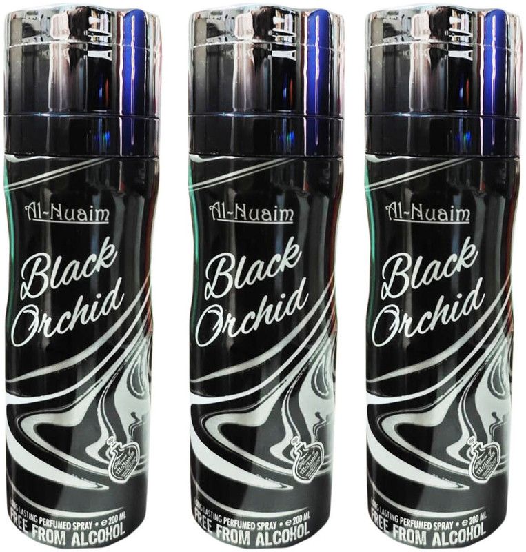 Al Nuaim Black Orchid Long Lasting Perfumed Spray Free From Alcohol Pack of-3 Perfume Body Spray - For Men & Women  (200 ml, Pack of 3)