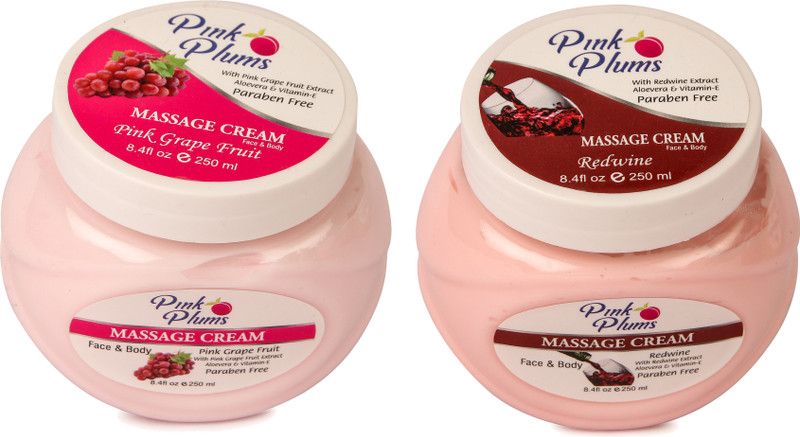 PINK PLUMS Pink Grape Fruit and Redwine MASSAGE CREAM For Face With Vitamin-E, For Women's and Men's (All Skin Type), 250ml Each - Pack of 2, COMBO Offer  (500 ml)