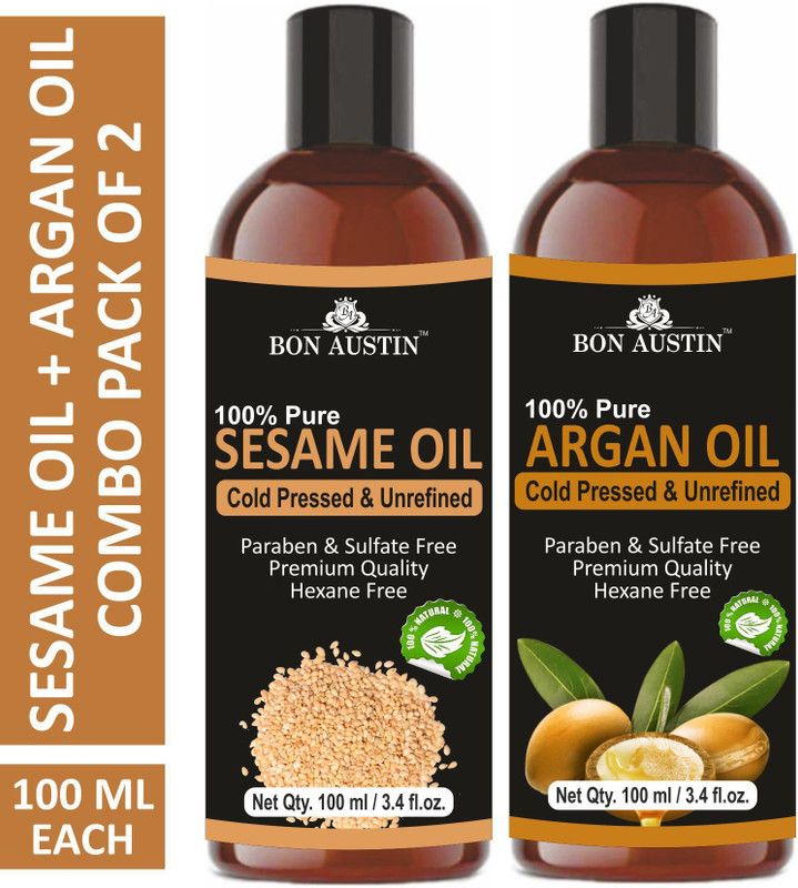 Bon Austin 100% Pure & Natural Sesame Oil & Argan Oil Combo pack of 2 bottles of 100 ml(200 ml) Hair Oil  (200 ml)
