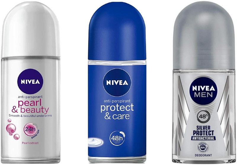 NIVEA PEARL& BEAUTY &PROTECT CARE WOMEN & SILVER PROTECT #531 Deodorant Roll-on - For Men & Women  (50 ml, Pack of 3)