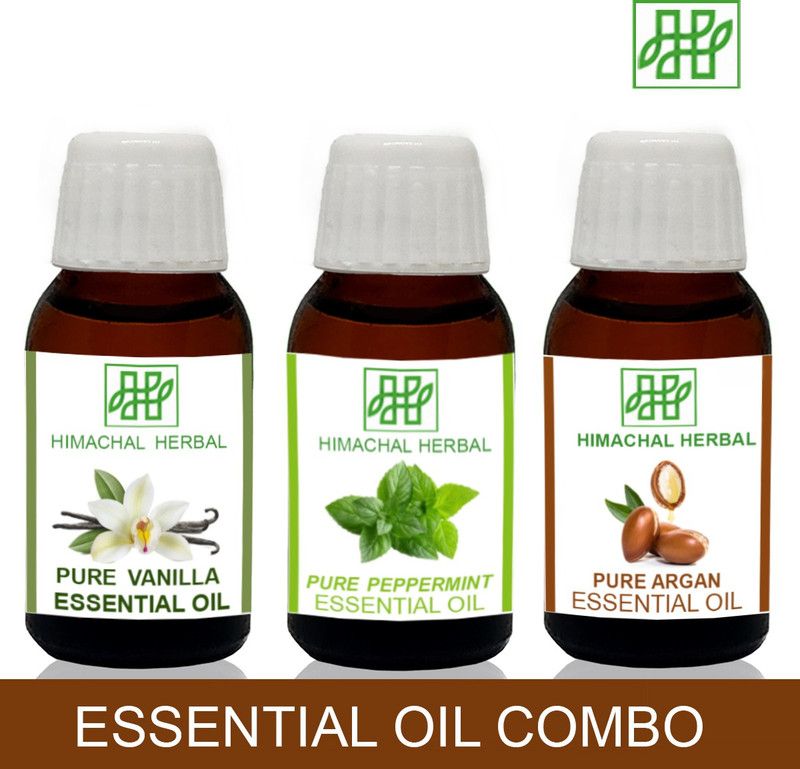 Himachal Herbal VANILLA-PEPPERMINT-ARGAN ESSENTIAL OIL FOR COSMETIC SOAP MAKING AROMATHERAPY-3PC EACH 10ML  (30 ml)