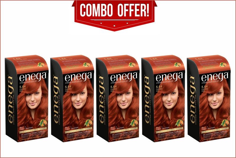 enega Cream hair color (120 ml/each) superior quality with Argan Oil & Green Tea extract NO AMMONIA Cream FORMULA smooth care for your precious hair!Copper Red (Pack of 5) Hair Color   , Copper Red