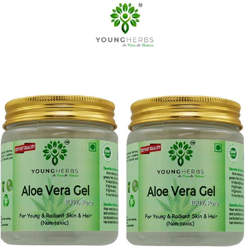 Young Herbs Organic Pure Natural Crystal Aloevera Gel for Face, Hair and Skin Care 200 Gram Each (Pack of 2)  (400 ml)