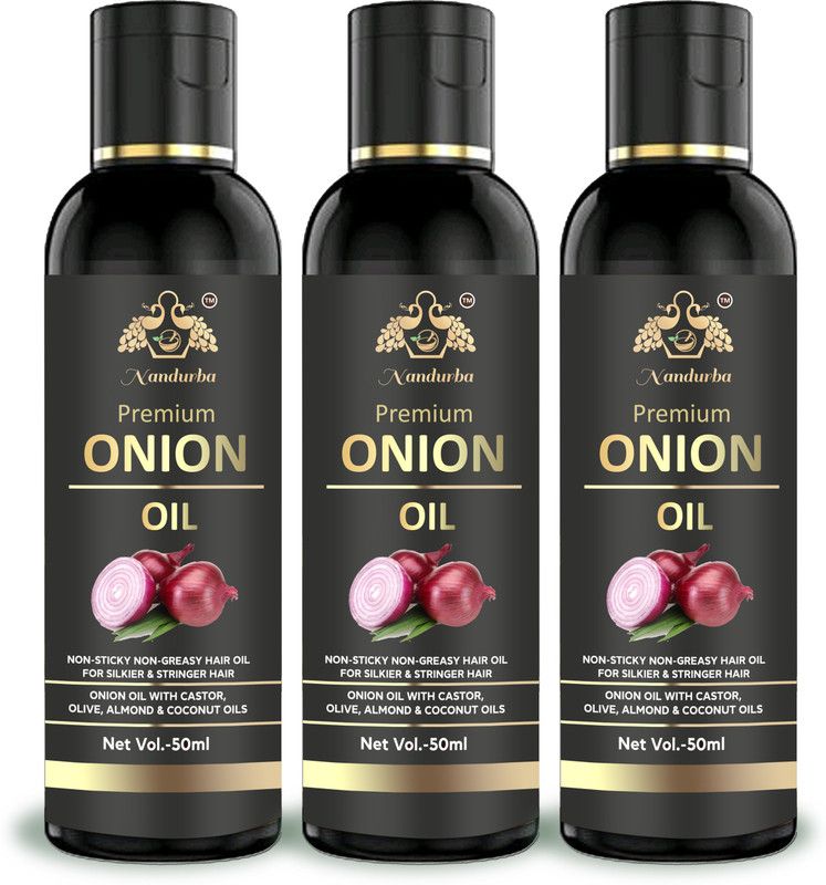 nandurba Combo of 3 Onion Hair Oil For Hair Growth And Hair Fall Control with 14 Essential Oils For Hair Treatment with Argan,Amla,Almond,Olive and more Hair Oil  (150 ml)