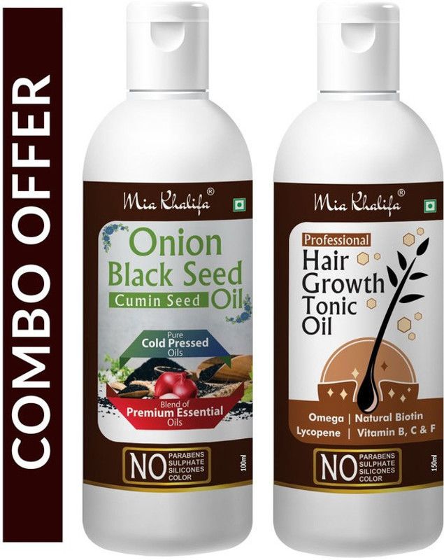 Mia Khalifa Onion Black Seed Hair Oil Preventing Hair Loss & Promoting Hair Growth Oil 100 ML + 100 % Pure and Natural Hair Growth Tonic For Hair Regrowth, Anti Hair Fall 150 ML (Set of 2 Bottle) (250 ML) Hair Oil  (250 ml)