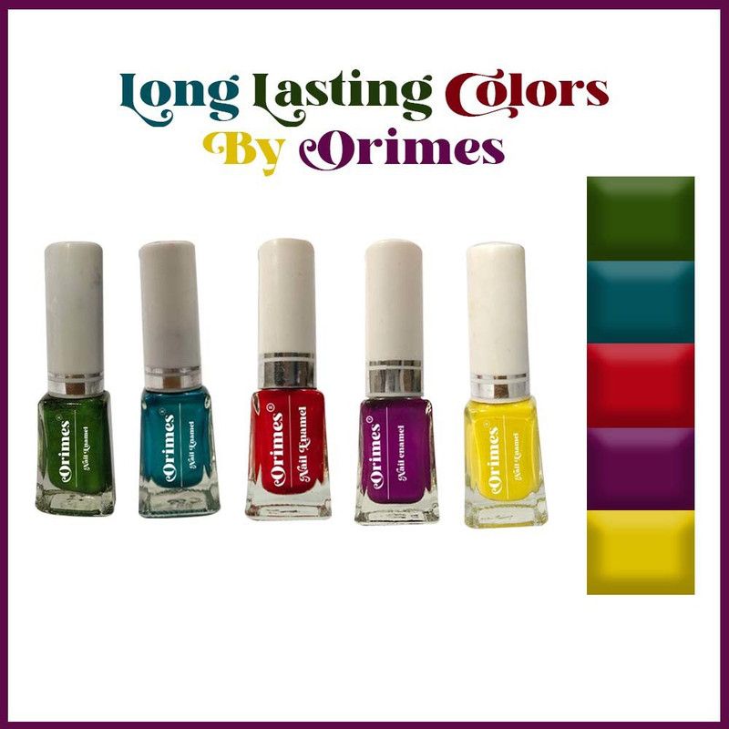 Orimes High Gloss, Chip Resistant To Lasts Upto 7days With New Colors Green, Turquoise, red, Purple, Yellow  (Pack of 5)