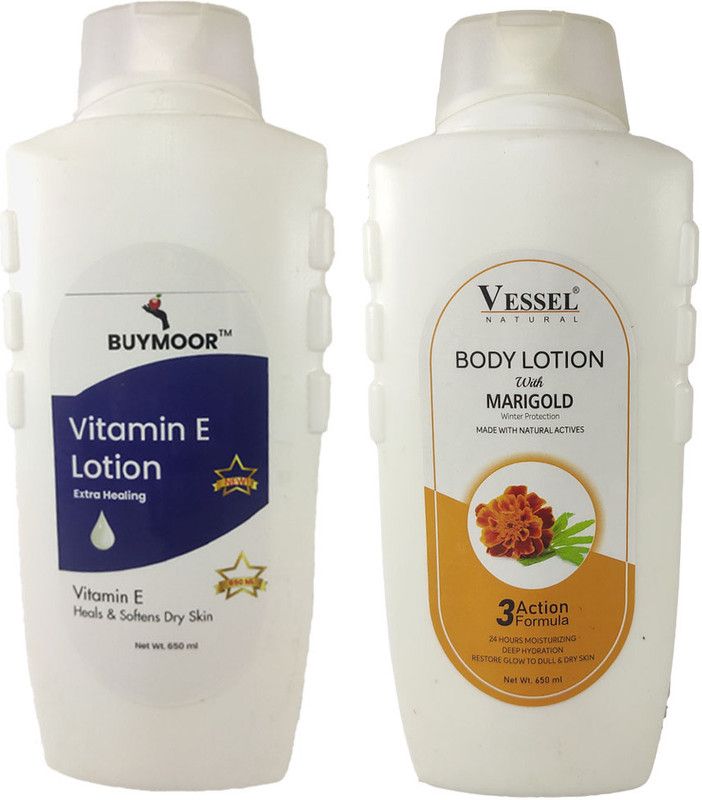 BUYMOOR Vitamin E and Vessel Marigold Body Lotion Men & Women (Pack Of 2).  (1300 ml)