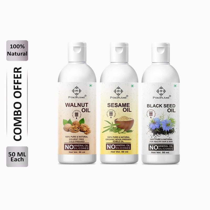 PuriFlame 100% Pure Neem Oil 50ML & Blackseed Oil 50ML & Jasmine Oil 50ML Hair Oil  (150 ml)