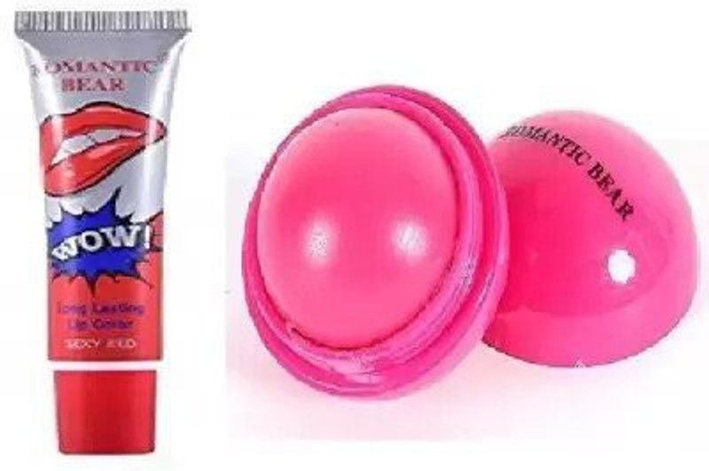 Digital Shoppy Digital Shoppy 1 Pc ROMANTIC BEAR Lipstick (SEXY RED) and 1 Pc Lip Balm STRW BERRY  (Pack of: 2, 10 g)