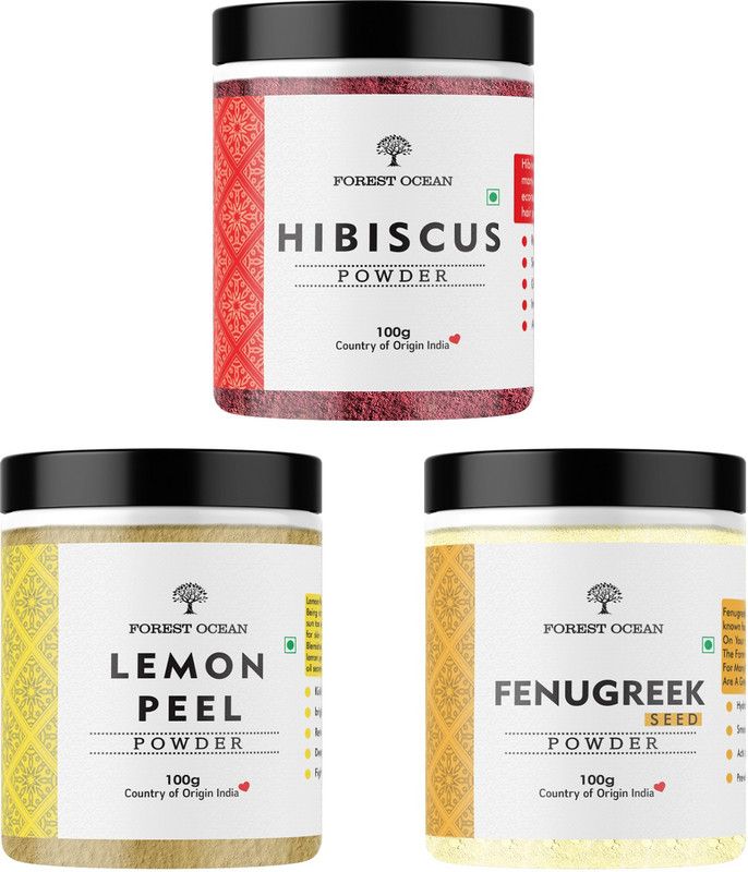 FOREST OCEAN Hibiscus Powder + Lemon Peel Powder + Fenugreek Powder Combo Pack For Hair Care - 100g Each, 300Gm  (300 g)