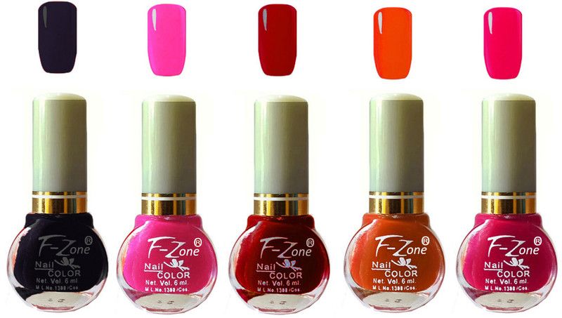F-Zone Extra Shine Long Wear Durable Nail Polish Pack of 5 VK71 Multicolor  (Pack of 5)