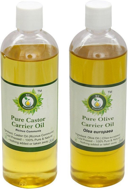 R V Essential Castor (200ml) and Olive Carrier Oil (200ml)- 100% Pure & Natural Cold Pressed  (400 ml)